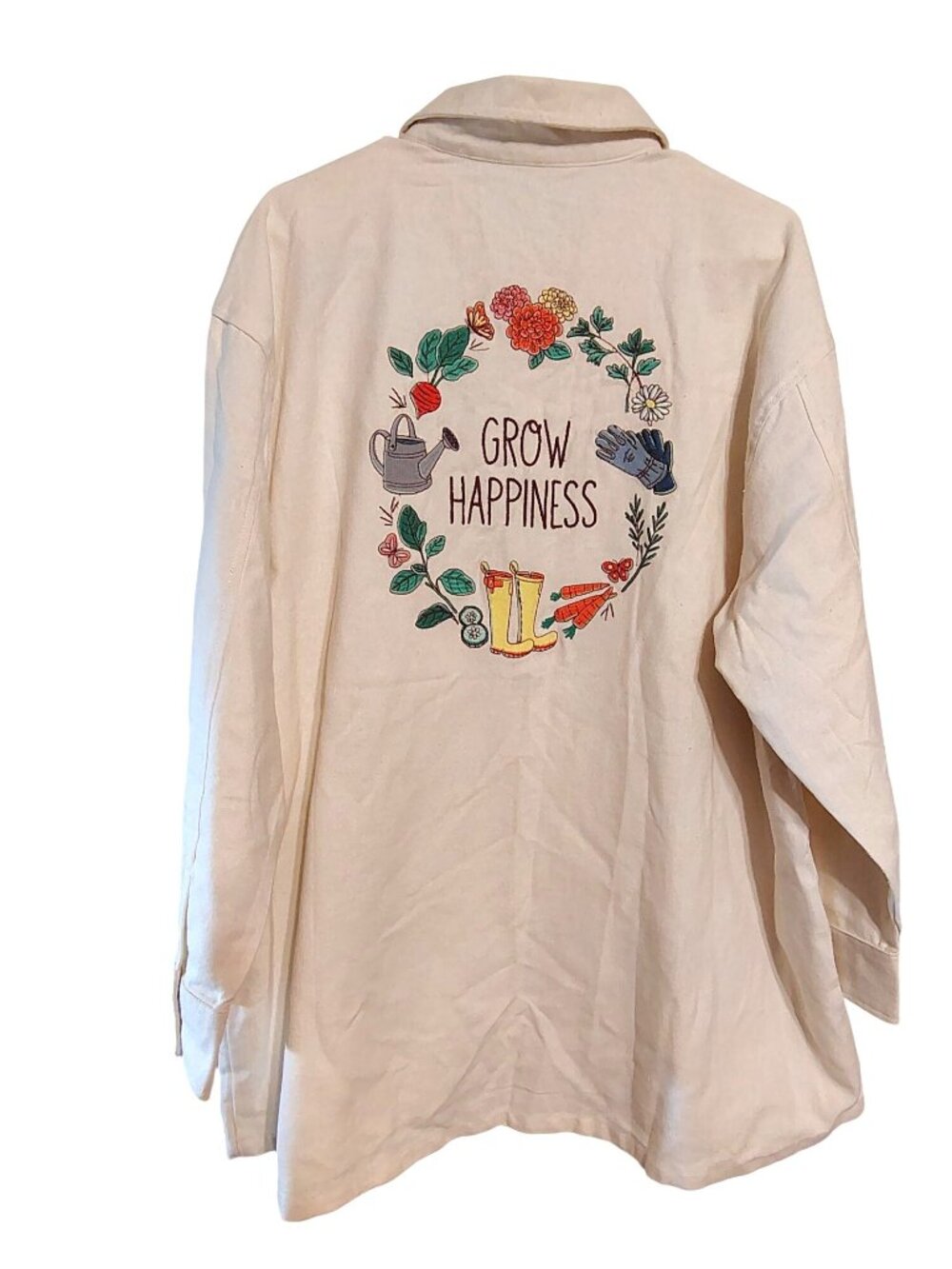 NWT Disney Grow Happiness Garden Flower Cream Shirt Button Front Embroidered